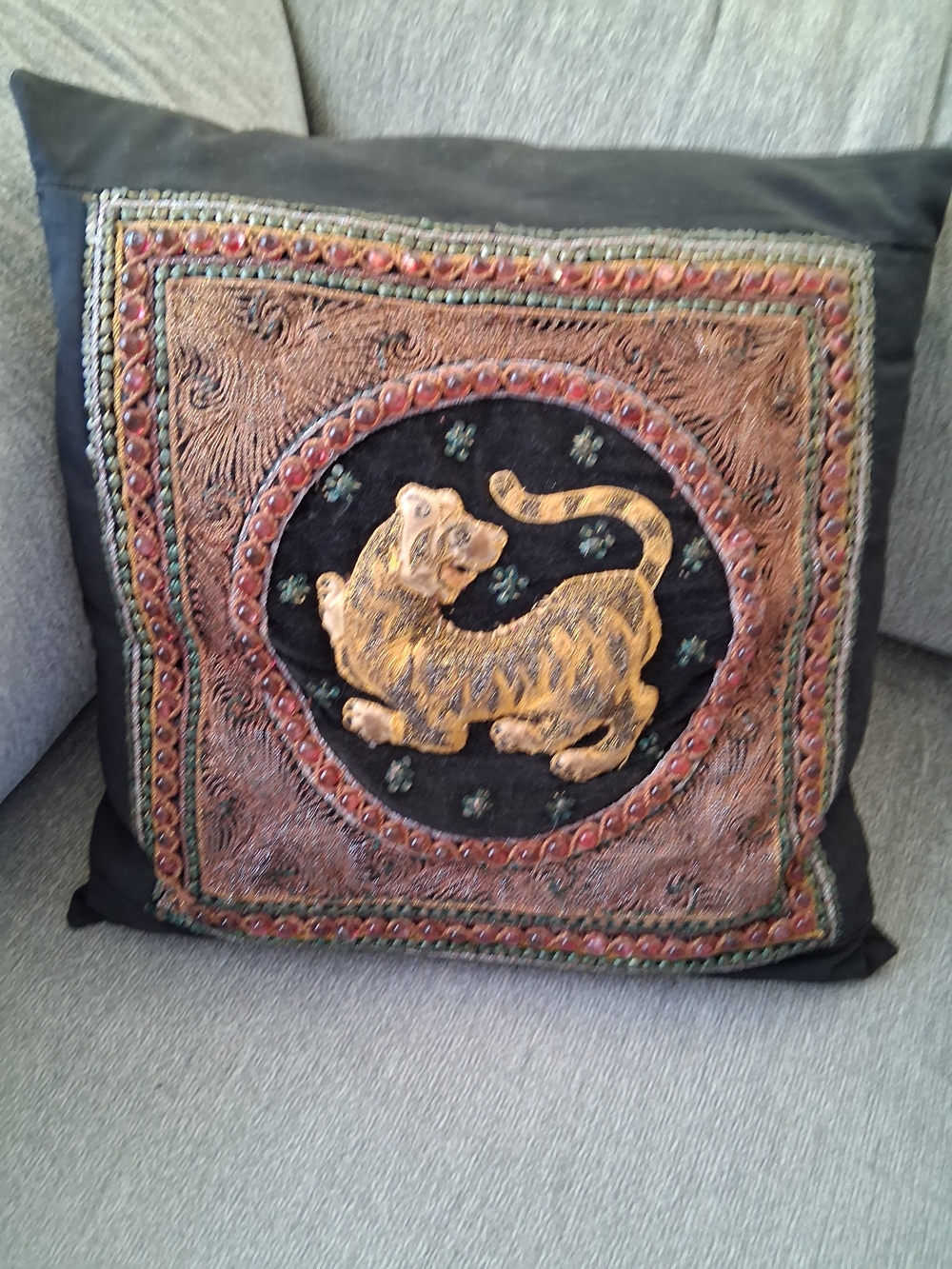 Vintage Burmese Kalaga Throw Pillow